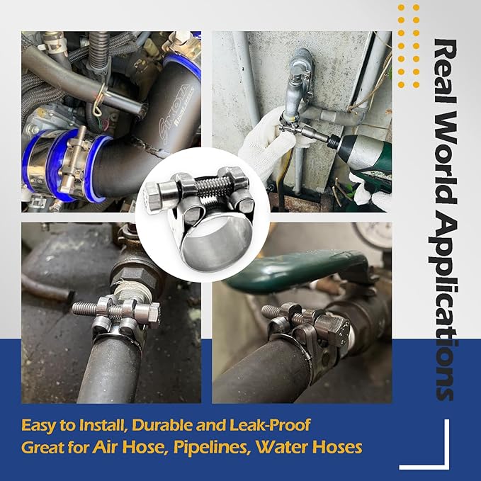 TT Heavy Duty Hose Clamps, 304 Stainless Steel T-Bolt Clamp, Adjustable Range 48-51 mm, Solid T-nuts and Wide Band for 2 inch Exhaust Clamp (1.89-2 inch, 2 pack)