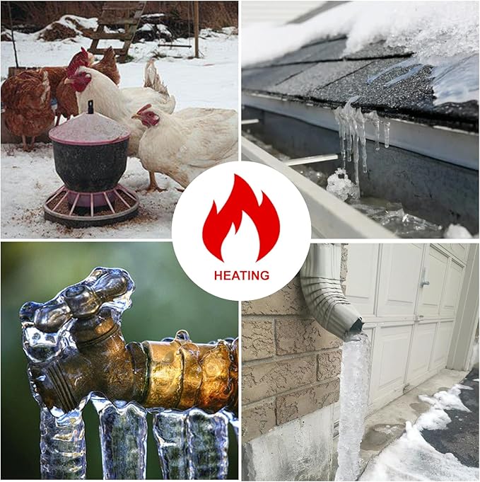 OEBLD Heat Tape for Water Pipes 6FT, Replaceable Smart Thermostat for Pipe Freeze Protection, Self-Regulating Roof Deicing Cable for Metal and Plastic Home Pipes, 110-120V