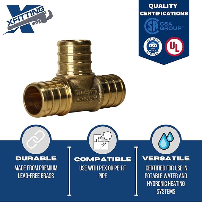 XFITTING 1 inch x 1 inch x 1 inch Pex Tee, Pex B Crimp Version 23-1-3=2X, 2 Pieces