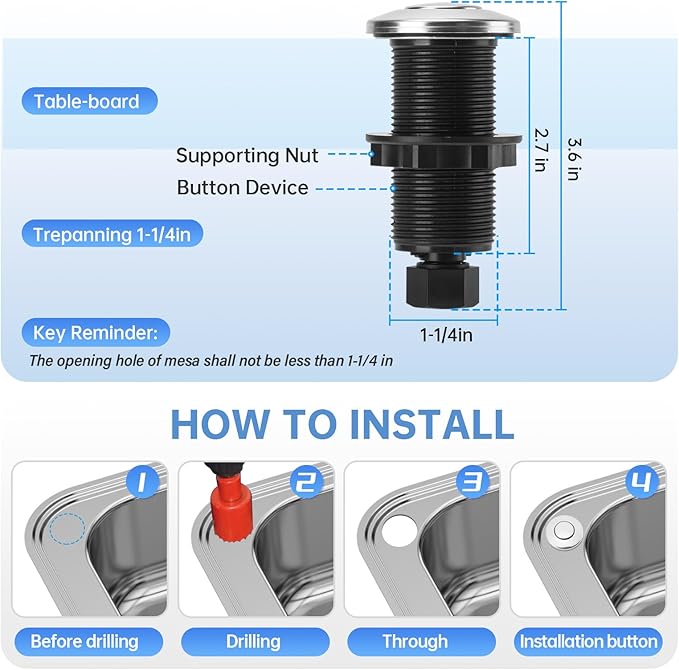 Garbage Disposal Air Switch Kit Sink Top Waste Disposal Long Stainless Steel Polished On/Off Air Button Food and Waste Disposals Part by Briidea, UL Listed