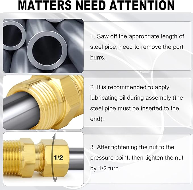 ChillWaves Brass Compression Tube Fitting, 3/8" OD x 3/8" NPT Male Compression Union Connector(10-PACK)