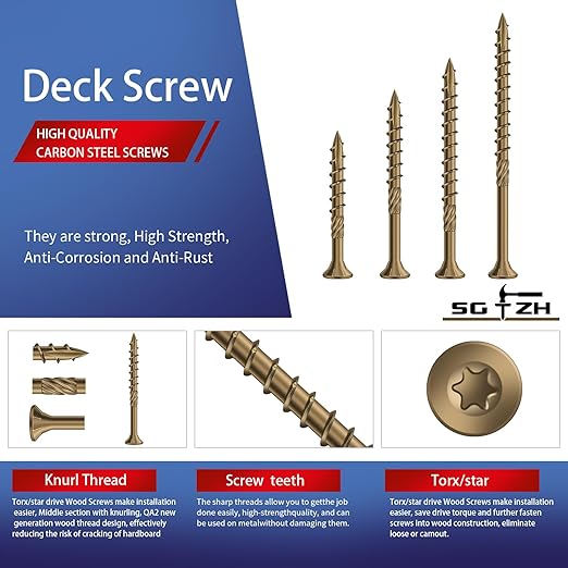 #10 x 2-1/2" Deck Screws (318Pcs) 4lb. Carbon Steel, Yellow, Flat Head, Rust Resistant epoxy Coated, with T25 Star Bit