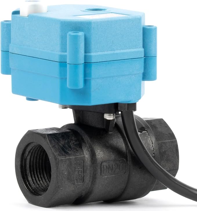 U.S. Solid 3/4” PPE Motorized Ball Valve with US Plug - Plastic Electrical Ball Valve, 2 Wire Auto Return, AC 110~230V, Normally Closed