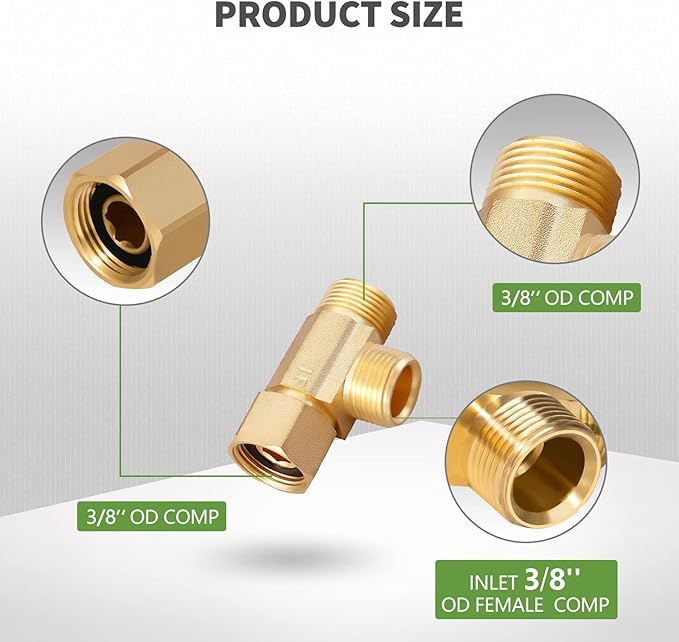 Lead-Free 1 PCS Brass Angle Stop Add-A-Tee Valve 3/8" Female by 3/8 Inch by 3/8-Inch Male T Extender Water Compression Easy Connect Tee (Pack of 1)