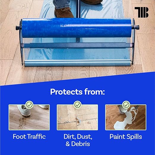 TapeManBlue Floor Protection Film, 36" x 500', Made in USA, Blue Self Adhesive Floor Protector Tape for Moving, Painting and Construction, Temporary Covering to Shield Hardwood, Tile, Hard Surfaces