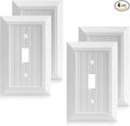 4-Pack Light Switch Cover Plate, Modern Decorative Outlet Covers Wall Plates, Pure White Classic Retro Wood Grain Design Style (Mid-Size Single Toggle)