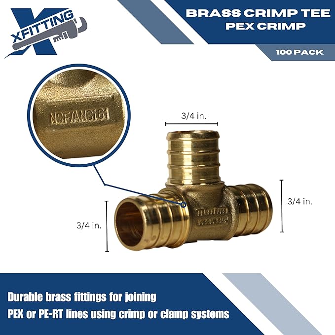 XFITTING 3/4 inch x 3/4 inch x 3/4 inch Pex Tee, Pex B Crimp Version 23-2-3=10X, 10 Pieces