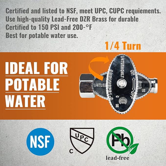 SUNGATOR 10-Pack Straight Stop Valve, 1/2" PEX x 3/8" OD Compression, Quarter Turn Chrome Plated, 1/2 inch Pex Shut Off Valves for Faucet and Toilet, UPC Certified