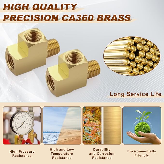 2pcs 1/4" Brass Tee Fittings 1/4" NPT Female Pipe to 1/4" NPT Male to 1/4" NPT Female Brass Barstock Street Tee Pipe Fittings 3 Way for Joining Pipe