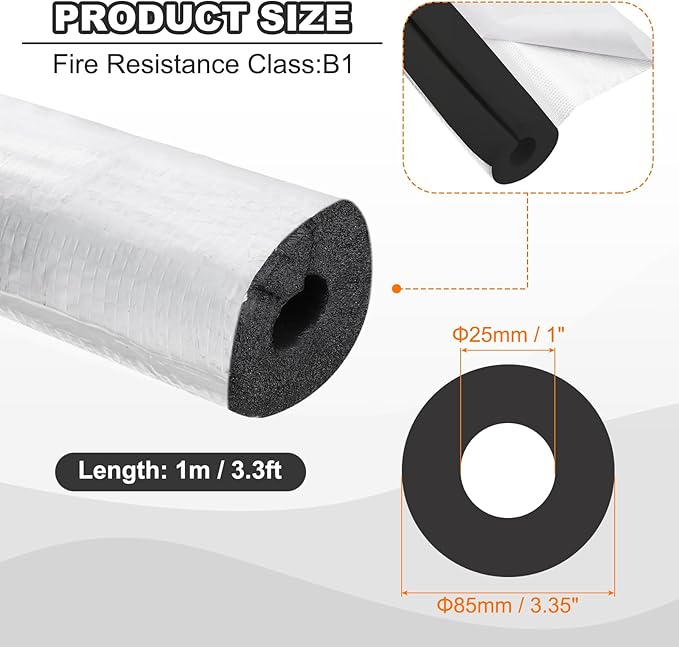 PATIKIL Pipe Insulation Foam Tube, 3.3FT Length Self Adhesive Pipe Freeze Protection Wrap with Aluminum Foil 1"(25MM) ID x 3cm Thickness for Outdoor Winter Irrigation