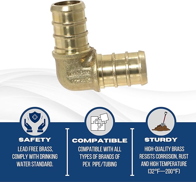 XFITTING 10 Pcs Brass Pex Elbow Crimp Fitting, 1/2 Inch, 23-3-2=10X