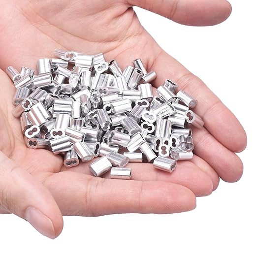 250Pcs 3/64"Cable Crimp Sleeves, Aluminum Wire Rope Crimping Loop Sleeve. Cable Ferrules for Cable and Wire Rope Crimp Double Barrel Crimp Sleeves (M1.2-3/64")