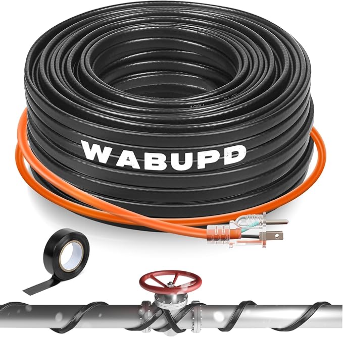 24FT Heat Tape for Water Pipes, -40°F Deicing Pipe Heat Cable,Electric Heating Cable Pipe,Frezze Protection for Heat Trace Cable for Metal, Plastic Home Pipes,Gutter,120V 5W/ft（24FT）