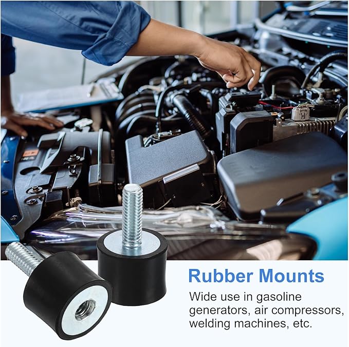 uxcell M6 Rubber Mounts, 2Pcs 20x15mm(DxH) Rubber Cylindrical Anti Vibration Isolator Shock Absorber with Lock Nut for Car Bobbin Generator Air Compressors