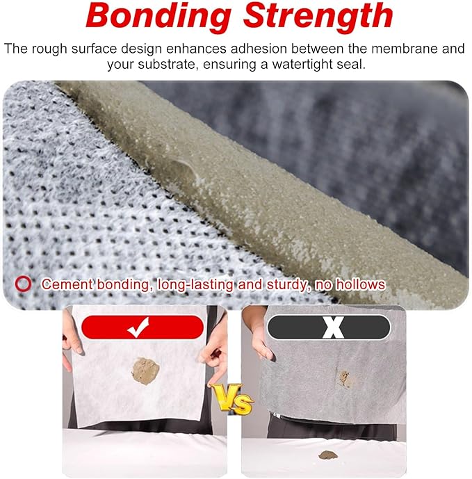Waterproofing Membrane Anti-Fracture Fabric for Bathroom Shower Walls and Tile Underlayment, Prevents Water Seepage Over Concrete Foundations