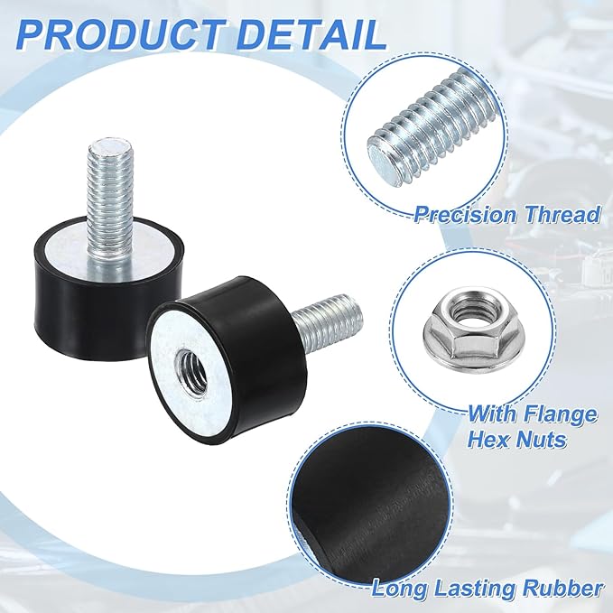uxcell M8 Rubber Mounts, 4Pcs 24x14mm(DxH) Rubber Cylindrical Anti Vibration Isolator Shock Absorber with Lock Nut for Car Bobbin Generator Air Compressors