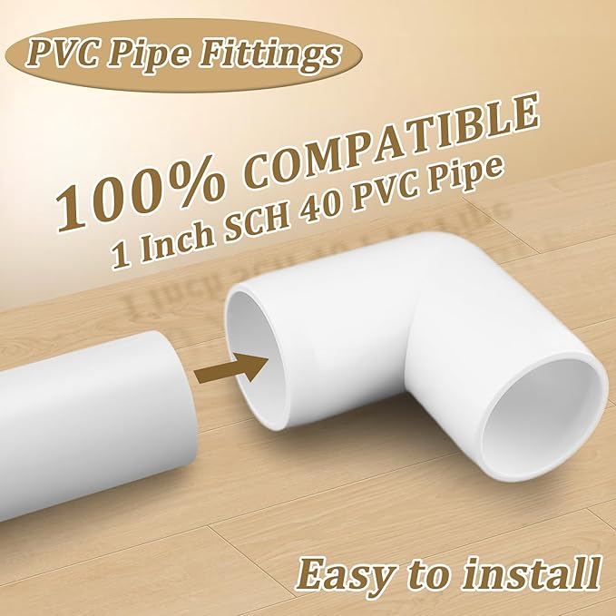 12 Pack 1" PVC Fittings 90 Degree Elbow, Furniture Grade 1 Inch PVC Pipe Fittings 90 Degree Elbow, UV Resistant, Fits SCH40 Pipe DIY Garden Shelves, Greenhouse, Shelf