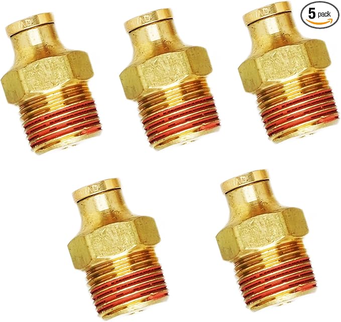 Push to Connect Fittings, 1/4" Tube OD x 3/8" NPT Male Brass DOT Air Fittings, Air Line Fittings, Air Hose Fittings Air Compressor Quick Connect Fittings, Brake Line Fittings, 5pcs