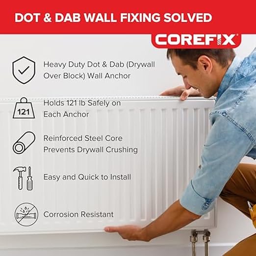24 x 4.72 inch Heavy Duty Drywall Wall Anchors- Drywall Over Blockwork Wall Anchors & Screws - for TV Wall Bracket, Radiators, Shelving & More - Holds 220lbs On 4 Anchors