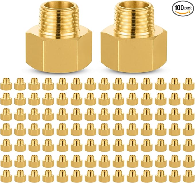 100 PACK GUOFIS Brass Pipe Fittings - 1/2" Male NPT x 3/4" Female NPT Reducing Adapter to Alter Pipe Diameters(NPT037-100Pack)