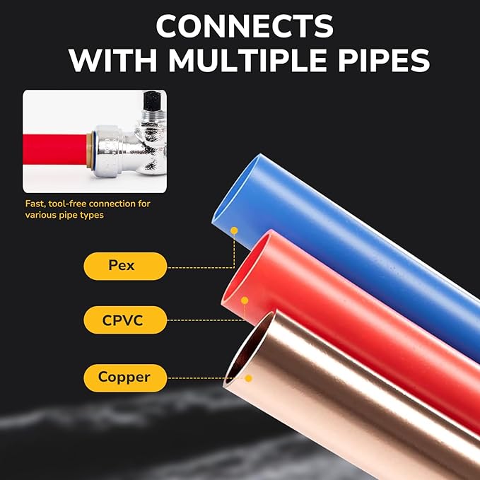 Angle Stop Valve, 1/2" PTC x 3/8" OD Compression, Toilet Water Shut Off Valve for PEX, Copper, CPVC Pipe, Quarter-Turn Push to Connect Brass Plumbing Fitting with Disconnect Clip, 2 Pack