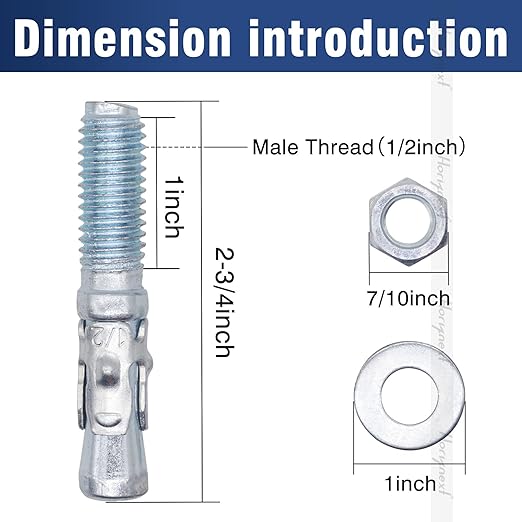 1/2" x 2-3/4" Wedge Anchor, for Cement and Concrete only, zinc-Plated Carbon Steel Screws and lag Bolts （30 pcs