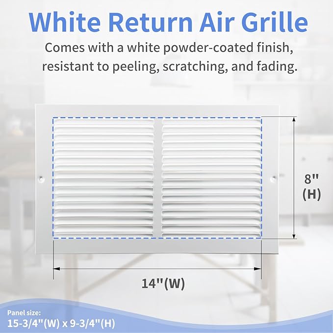 14"W x 8"H [Duct Opening Size] Steel Return Air Grille, Air Return Vent Cover for Ceiling and Sidewall - HVAC Air Vent Covers - [Outer Dimensions: 15.75"W x 9.75"H]