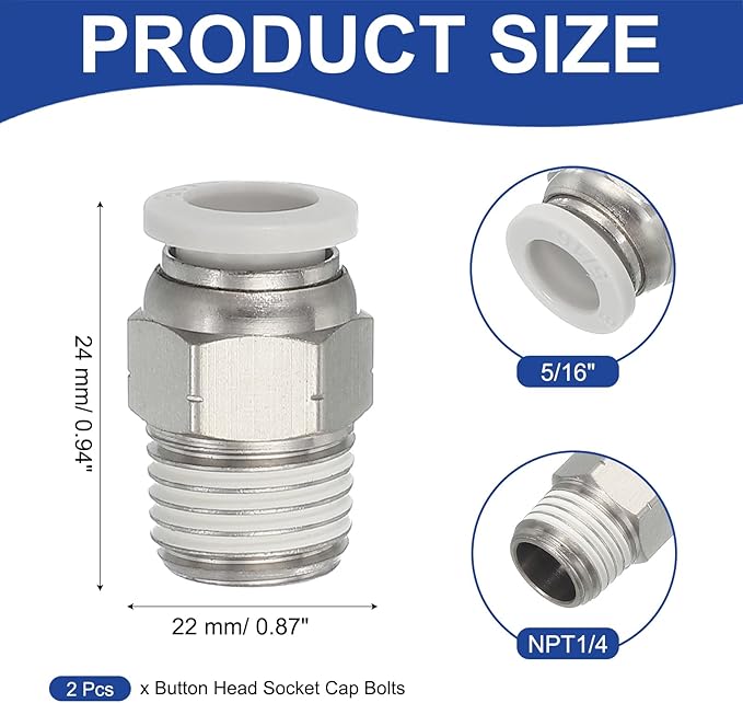 MECCANIXITY 2 Pcs NPT Push to Connect Air Fittings, Male Straight 5/16" Tube OD x 1/4" NPT Thread Air Quick Connector Coupling Adapter for Gas Hose Pneumatic Tools, White