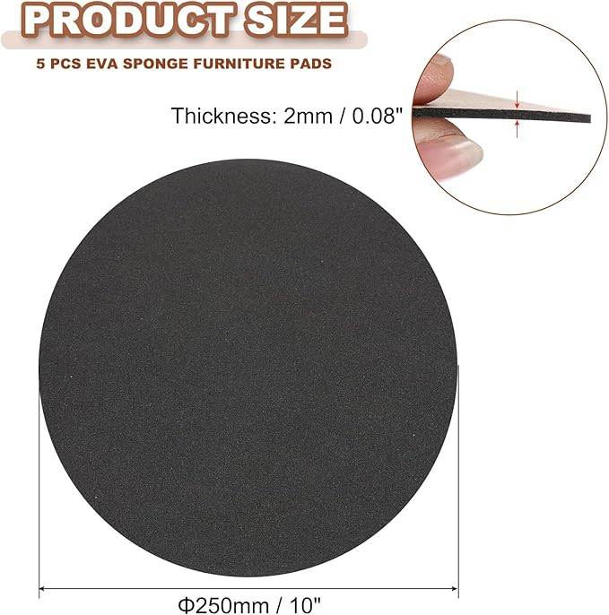 PATIKIL 10 Inch Diameter Lamp Base Felt 5Pack 2mm Thick Foam Adhesive Non-Slip EVA Protection Pad Mat for Lamp Furniture DIY Craft, Black