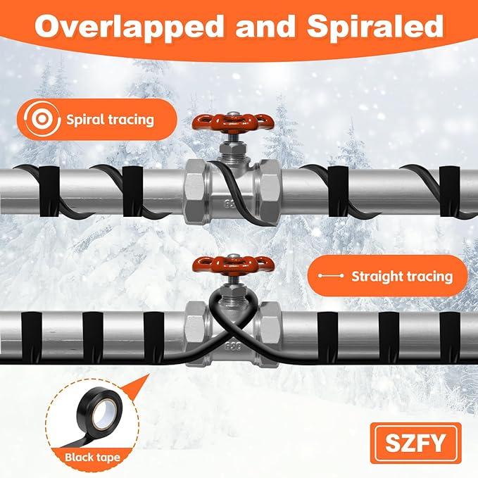 30FT Heat Tape for Water Pipes, -40°F Deicing Cable,Pipe Heating Cables for Roof,Gutter，Farm，Freeze Protetion Heat Trace Cable, Heated Water Hose,Plumbing Fixtures,120V 5W/FT