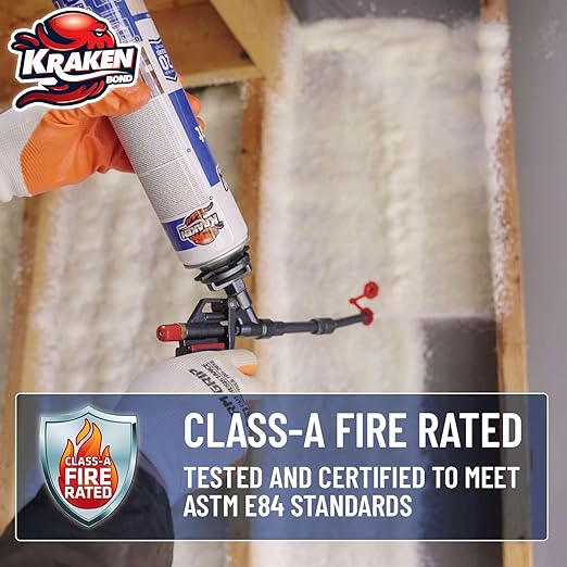 Kraken Bond Fastcoat Fire Rated Spray Foam Insulation (6x27.1 oz.) (R-Value 11.32 / 2in) Closed Cell Expanding Foam - Heat and Acoustic Insulation, Gun & Cleaner Not Includes, 120 Board Ft, 6 Pack