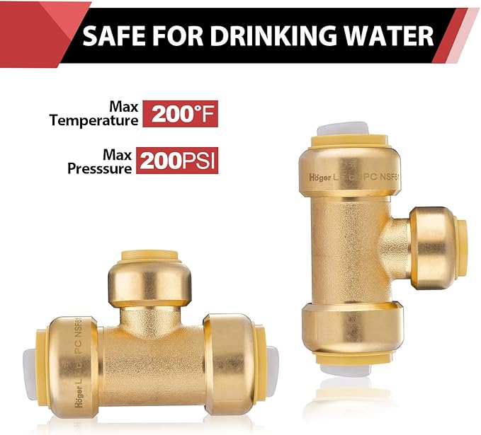 (Pack of 2) EFIELD 3/4"x 3/4" x1/2" Tee Push-Fit Fitting to Connect Pex, Copper, CPVC With 2 Sizes Disconnect Clip, cUPC Certified,(PF127-2PCS)