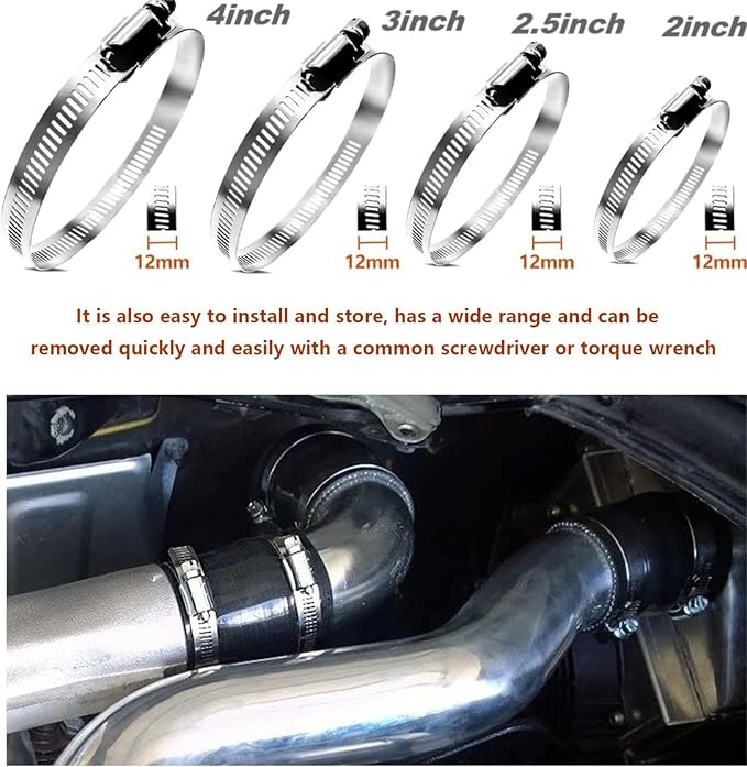 20pcs 304 Stainless Steel Adjustable 44-108mm Range Worm Gear Hose Clamps Assortment Kit from 2 Inch, 3 Inch, 4 Inch Fuel Line Hose Pipe Clamp for Dryer Vent Hose clamps (Silver)