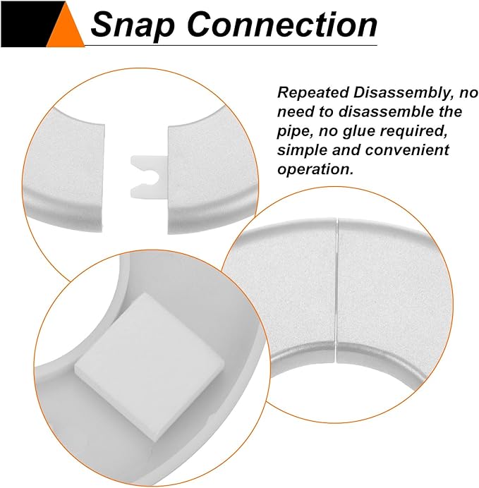 HARFINGTON 4pcs Wall Split Flange 78mm/3.1" Self-Adhesive Plumbing Cover Plates ABS Plastic Round Escutcheon Plate Buckle Design for Water Pipe Bathroom Kitchen Decoration, Silver Tone