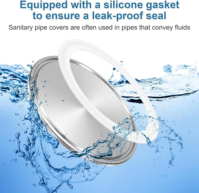 uxcell 2set Stainless Steel Sanitary Fitting Clamp End Cap 3.5" (91mm) Solid Tube End Cap with Silicone Gasket for Food Beverage Cosmetics Factory Pipes