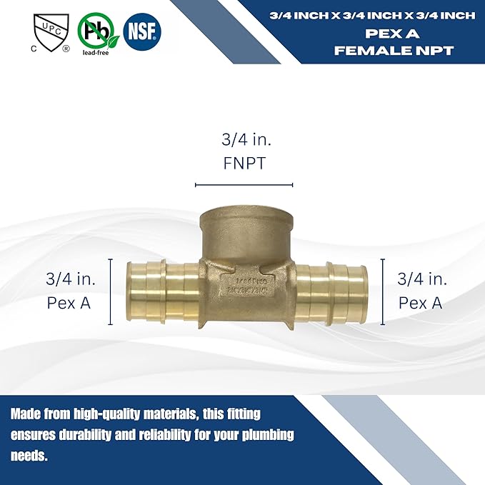 XFITTING Pex A 1/2 Inch x Pex A 1/2 Inch x 1/2 Inch Female NPT Tee, Pex A Female NPT Tee, 29-6-3=5XX, 5 Pieces