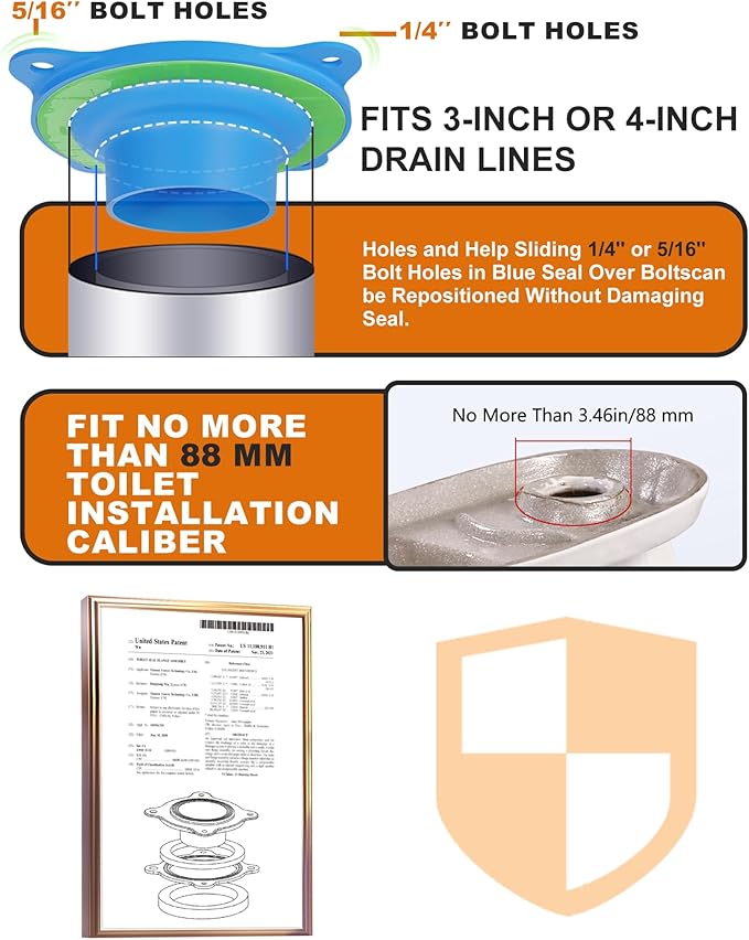 Elastic Wax Ring Toilet Repair Kit - No Wax Mess Installation, Premium Toilet Seal and Gasket Replacement - Fits 3"/4" Drain Pipes, DIY and Professional Toilet Repair Solution