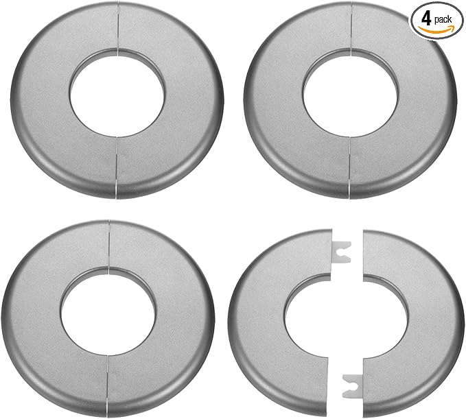 HARFINGTON 4pcs Wall Split Flange 44mm/1.7" Self-Adhesive Plumbing Cover Plates ABS Plastic Round Escutcheon Plate Buckle Design for Water Pipe Bathroom Kitchen Decoration, Gray