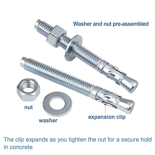 1/4 inch x 2-1/4 inch - 20 Pieces Wedge Anchor Zinc Plated Heavy Duty Fastener for Concrete