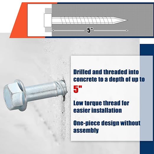 Tandefio 40 Pack 1/2" x 5" Concrete Screw Anchor Galvanized Large Diameter Heavy Duty Plated Concrete Anchors for Masonry Brick Anchoring Block Decking Framing Hex Drive