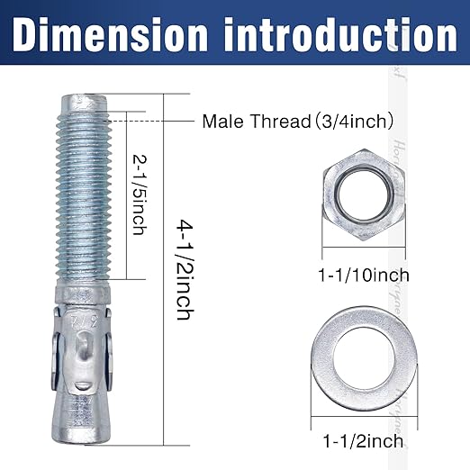3/4" x 4-1/2" Wedge Anchor, for Cement and Concrete only, zinc-Plated Carbon Steel Screws and lag Bolts （ 10 pcs