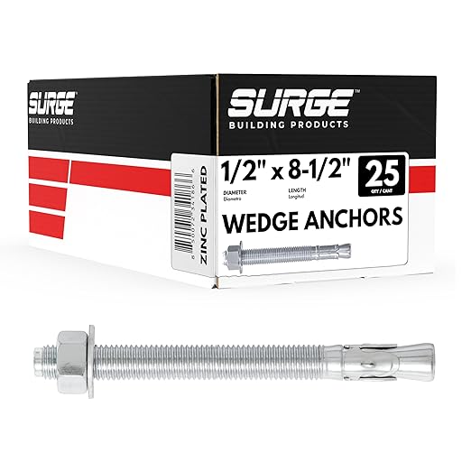 1/2" x 8-1/2" Zinc-Plated Wedge Anchors for Concrete and Cement | Heavy-Duty 1/2 Concrete Anchor Bolts (Box of 25)