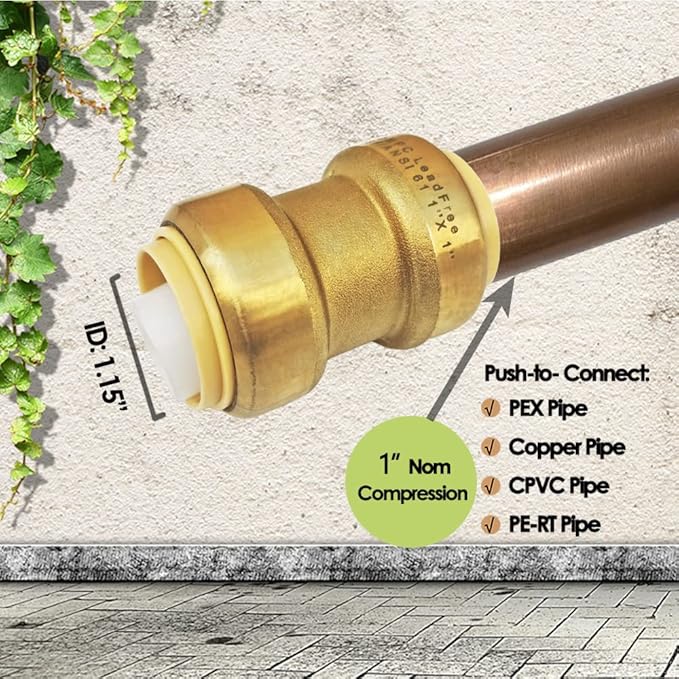 HQMPC 1" Pex fitting Straight Coupling Push Fit PEX Fittings, Push-to-Connect Copper, CPVC, No Pb Brass Plumbing Fittings (2, 1 Inch(1"))
