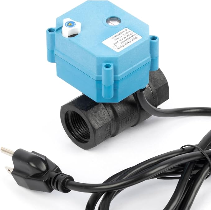 U.S. Solid 3/4” PPE Motorized Ball Valve with US Plug - Plastic Electrical Ball Valve, 2 Wire Auto Return, AC 110~230V, Normally Closed
