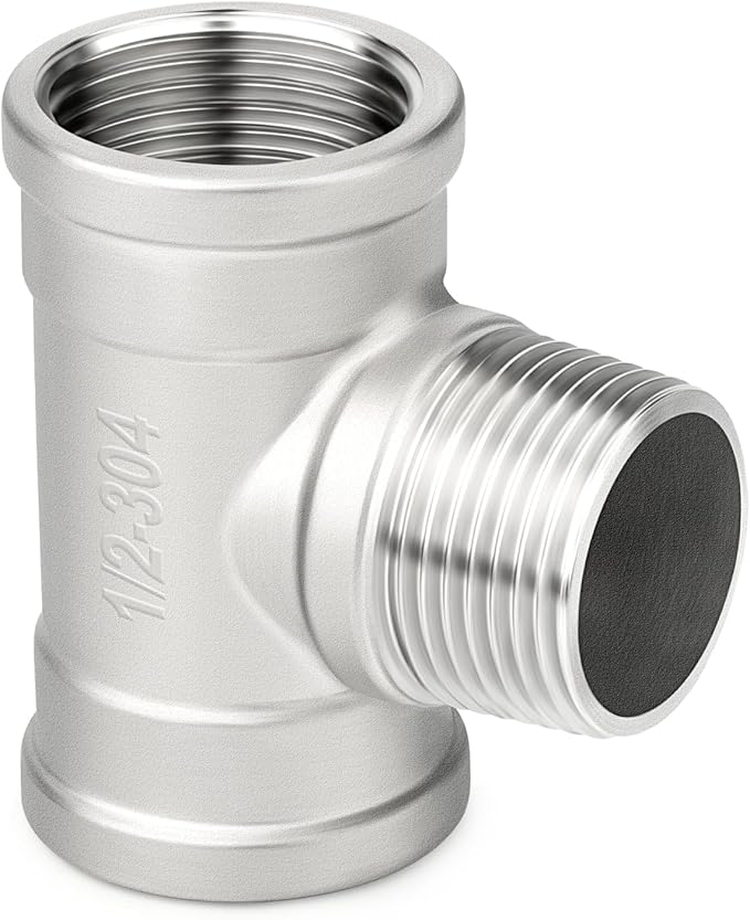 TAISHER 2PCS 304 Stainless Steel Tee Pipe Fittings, 1/2" NPT Female x 1/2" NPT Male x 1/2" NPT Female Pipe Fittings, Male Branch Tee