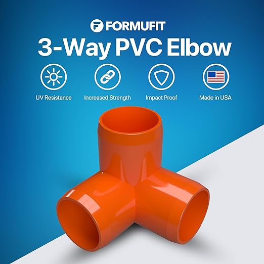 FORMUFIT 3/4” 3-Way Elbow Furniture Grade PVC Fitting in Orange, Made in USA, UV-Resistant, Impact-Proof, 1.050” Actual Socket Diameter (Pack of 8)