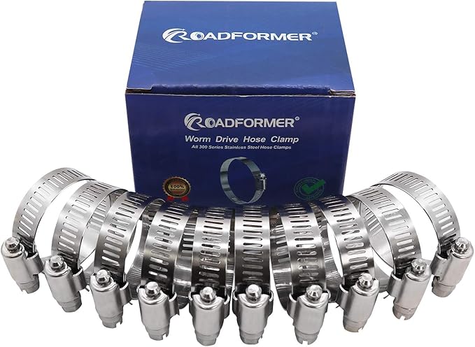 ROADFORMER 1" Worm Gear Hose Clamp - SAE 16 Size, Full Stainless Steel with 1/2" Band Width, Working Range 19mm - 38mm Hose Clamps, 10 Pack