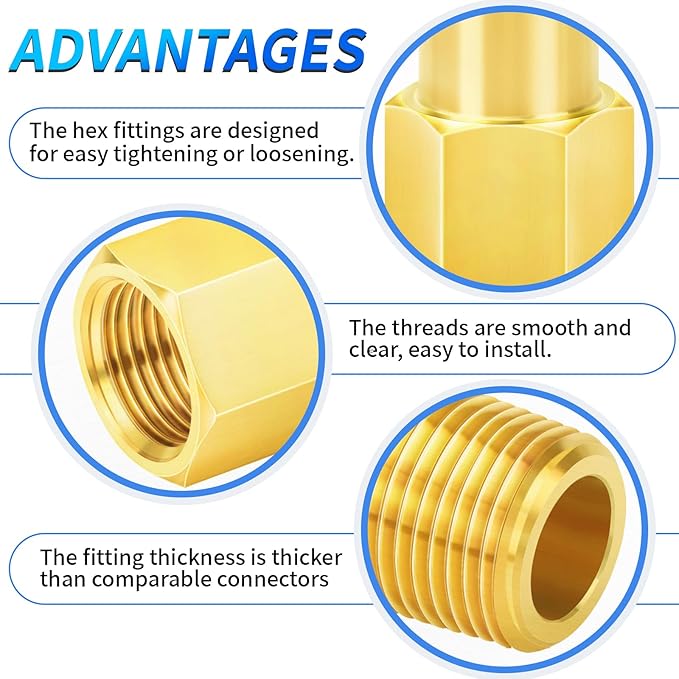 ChillWaves Brass Pipe Fitting, Long Nipple Pipe 1/2" NPT Male x 1/2" NPT Female Thread 2" Length(50MM)(2-PACK)