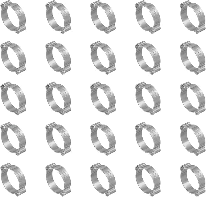 PATIKIL 25 Pack 23-27mm Double Ear Hose Clamp, 304 Stainless Steel O Clip Crimp Rings for Fuel Petrol Pipe Tube Fitting Connections, Silver Tone