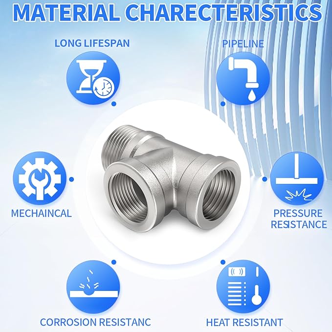 ChillWaves 304 Stainless Steel Pipe Fitting, Male Run Tee 1" NPT Female x 1" NPT Female x 1" NPT Male Thread Adapter(2-PACK)